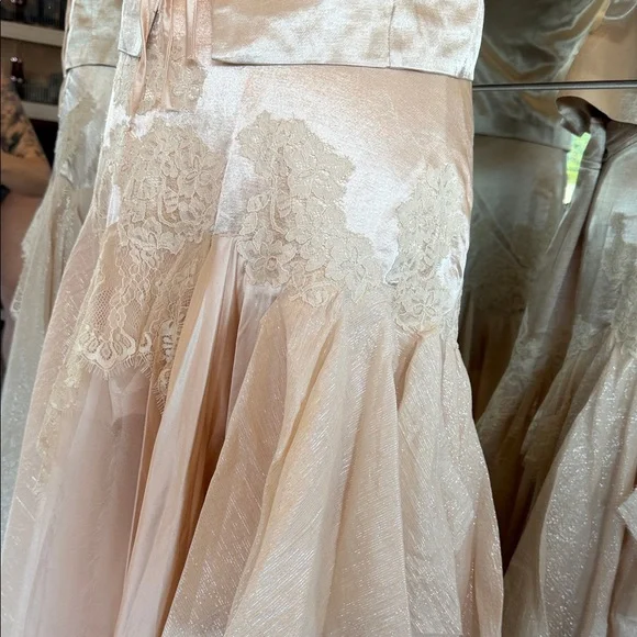 Free People Champagne Lace-Trim Asymmetrical Satin Dress - Picture 5 of 15